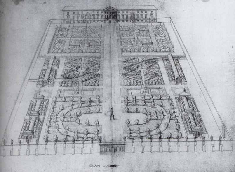  View of the garden at Wilton,with the great classical villa as originally envisaged